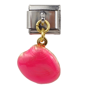 Italian charm link with pink seashell pendant in silver and gold stainless steel