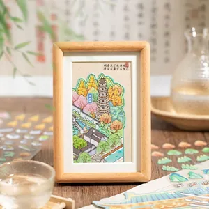 3D scenic wooden photo frame featuring a colorful Suzhou Huqiu Pagoda art illustration
