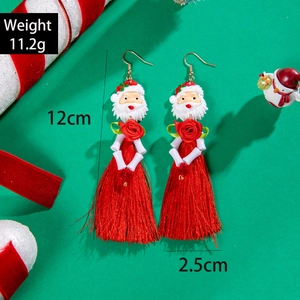 Long Santa Claus tassel earrings with red roses and beads for Christmas outfits