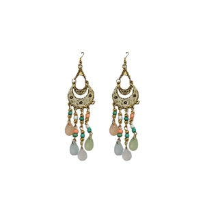 Bohemian gold drop earrings with colorful beads and moon geometric accents for women