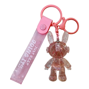 Süßer rosa glitzernder transparenter Kaninchen Acryl Schlüsselanhänger mit Band für Autoschlüssel