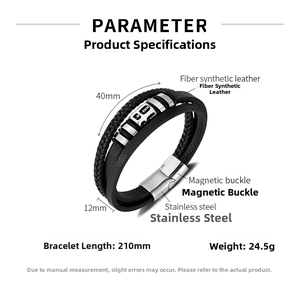 Detailed view of multilayer leather bracelet with magnetic clasp and product dimensions