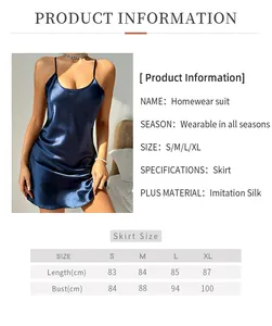 Size guide for the satin silk sleepwear dress featuring S to XL measurements and length