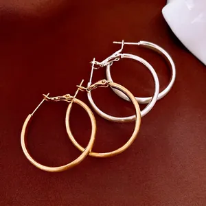Orecchini A Cerchio Tondi Spazzolati Con Perno In Argento Gioielli In Rame Minimalisti Accessori Moda Donna