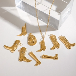 Cowboy Boot And Hat Charms Stainless Steel Gold Plated Western Retro DIY Jewelry Making Pendants For Women Waterproof