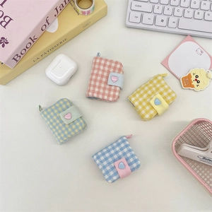 Mini Photo Album Card Holder Quilted Gingham Fabric Heart Button Small Picture Storage Organizer Kawaii Stationery
