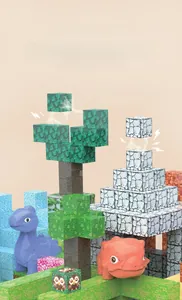 Detail of 25mm magnetic dinosaur blocks showing leaf, rock, and grass textures on cubes