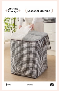 Houndstooth storage box for seasonal clothes with handles and large capacity