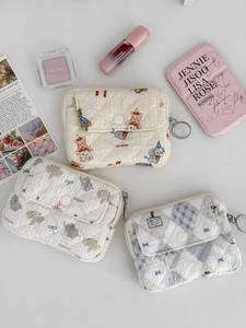 Quilted Cotton Coin Purse Mini Zippered Organizer Bag Cartoon Animal Print Portable Lipstick Card Holder For Daily Use
