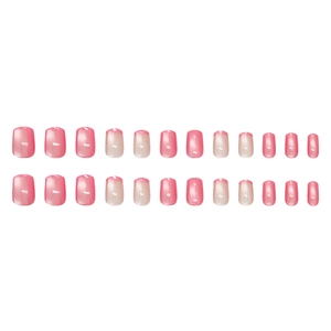Pink French gradient press-on nails in 24pcs set with glossy square shape finish