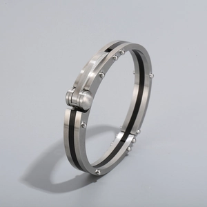 Mechanical Men Bangle Bracelet Titanium Stainless Steel Industrial Rivet Retro Punk Hinge Opening Clasp Jewelry