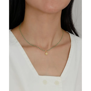 S925 silver shell and pearl pendant necklace with turquoise beads on gold chain