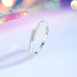 Macro view showing double row zircon inlay on S925 sterling silver luxury ring