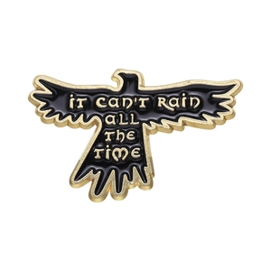 Creative black crow enamel brooch with gold text It Can't Rain All The Time music pins