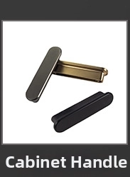 Detail view of modern oval cabinet handles in bronze gold and matte black finish