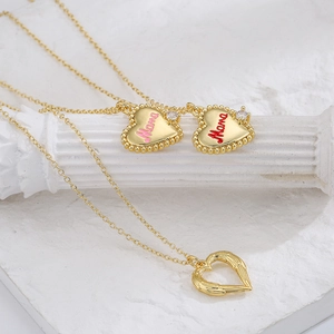 18K Gold Plated Heart Pendant Necklace Copper Enamel Mama Letter Zircon Inlaid For Women Angel Wings Fashion