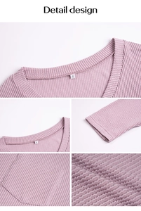 Détails d'un col en V en maille gaufrée rose avec poignets côtelés et tissu texturé