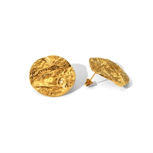 French vintage style gold textured earrings with retro wrinkled surface design