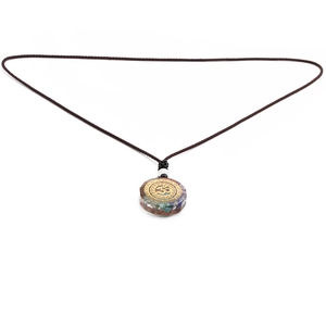 3D Orgonite energy pendant necklace with colorful crystals and Om symbol charm