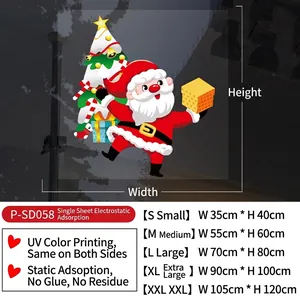 Size chart for Christmas static window stickers with Santa and reindeer themes