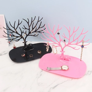 Jewelry Organizer Rack Deer Antler Tree Shape Necklace Bracelet Earring Display Stand Decorative Plastic Storage Tray Box