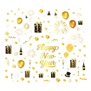 Set of 9 Happy New Year window stickers with gold balloons, fireworks and champagne motifs