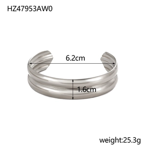 Detail showing dimensions of the C-shaped stainless steel bangle with 1.6cm width