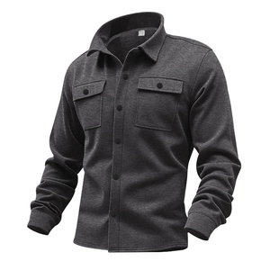 Men's casual slim fit lapel jacket with buttoned chest pockets in dark heather grey