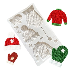 Stampo in silicone natalizio con trama a maglia per fondente, design maglioni e cappelli