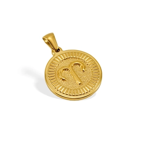 18K gold plated Aries zodiac necklace pendant featuring sunray texture and polished finish