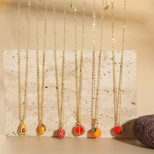 Exquisite 14K gold plated fruit charm necklaces including mango and apple on O-chains