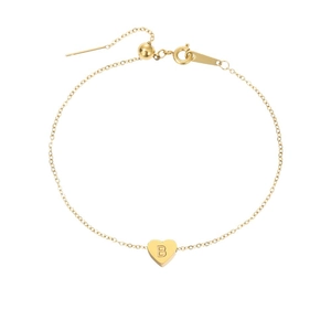 Elegant gold-toned stainless steel anklet featuring a heart pendant with letter B engraving