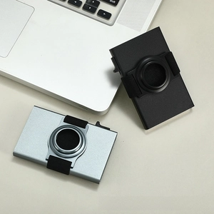 Sleek RFID blocking aluminum card holder with elastic band and AirTag holder slot