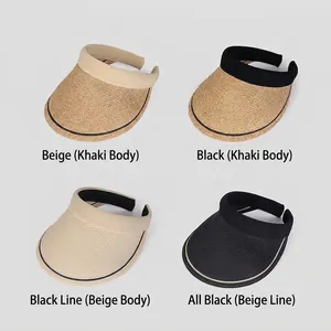 Women's straw sun visor hat with wide brim in four neutral color options for summer protection