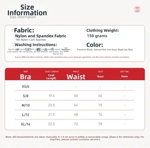 Guide des tailles pour brassière de sport dos en U avec mesures et composition du tissu