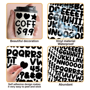 Waterproof black vinyl letter stickers showing application on a cup and water test