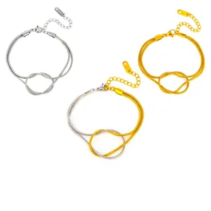 Minimalist Knot Stainless Steel Bracelet Double Layer Snake Chain Adjustable Fashion Jewelry For Women