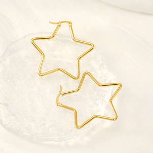 Minimalist gold-plated stainless steel star hoop earrings for women with a sleek polished finish