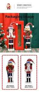 38cm wooden Christmas nutcracker soldier on skis with red snowflake sweater and base