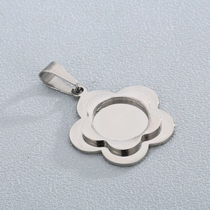 Minimalist silver stainless steel flower pendant base with crystal bezel setting