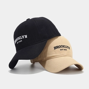 Classic Brooklyn embroidered cotton baseball cap in black and khaki with curved brim