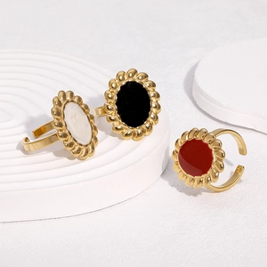 Vintage Sunflower Open Ring 18K Gold Plated Stainless Steel Enamel Flower Adjustable Jewelry For Women