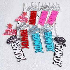 Western Cowboy Hat Howdy Dangle Earrings Glitter Acrylic Rhinestone Punk Style Novelty Jewelry For Women