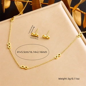Gold-plated stainless steel infinity jewelry set with necklace and stud earrings