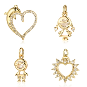 Gold plated heart butterfly and figure pendants with zircon inlay for DIY jewelry