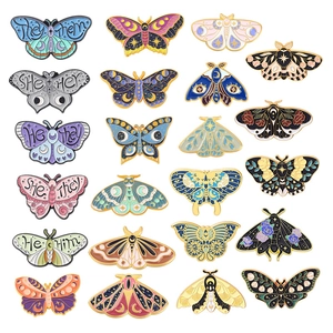 Exquisite cartoon butterfly enamel pin collection with diverse colors and pronoun themes