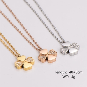 Stainless steel four-leaf clover pendant necklaces in gold, rose gold and silver finishes