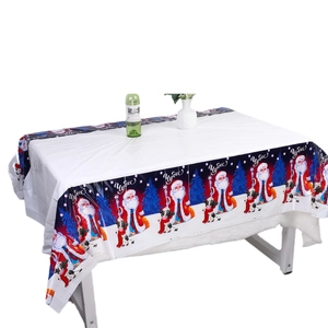 Dicke Weihnachts-Tischdecke mit Weihnachtsmann, Schneemann und blauen Tannenmotiven
