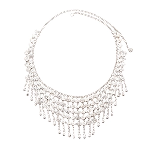 Bohemian silver multi-layer fringe waist chain with metallic geometric coin pendants