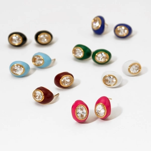 Vintage French Retro Waterdrop Earrings Stainless Steel With Enamel And Zircon For Women Elegant Daily Wear